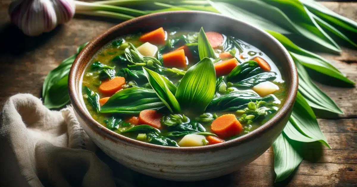 Jarná zeleninová polievka s medvedím cesnakom
