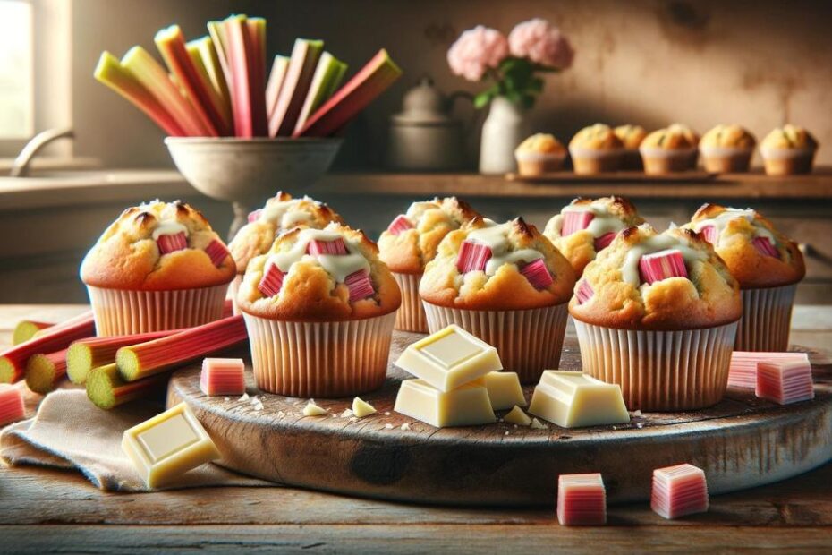 Rebarborové muffiny s kúskami bielej čokolády, ideálne na raňajky alebo ako snack