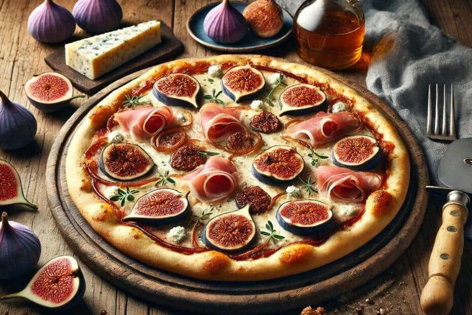 Figová pizza s gorgonzolou, balzamikovou cibuľou a prosciuttom