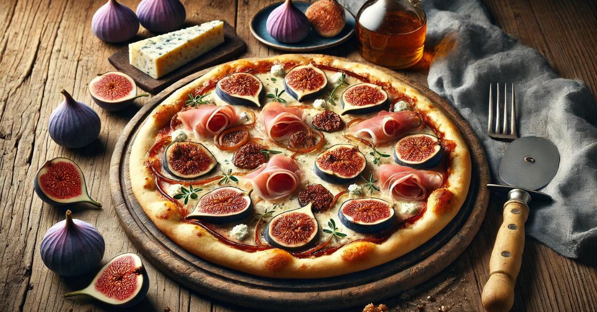 Figová pizza s gorgonzolou, balzamikovou cibuľou a prosciuttom