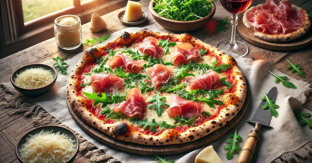 Pravá Neapolská pizza s prosciuttom a rukolou