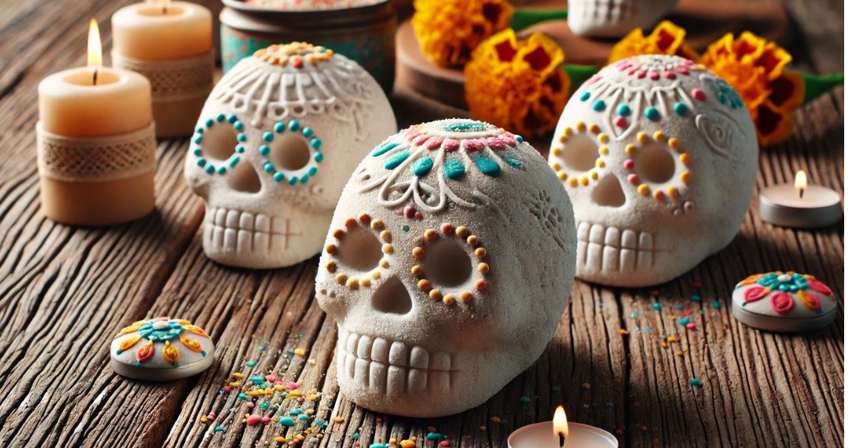 Calaveras de Azúcar: Tradičné mexické cukrové lebky na Día de los Muertos s farebným zdobením a symbolickým významom