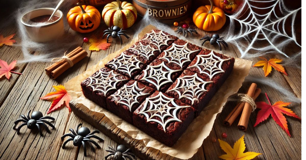 Spider Web Brownies: Strašidelne chutné halloweenske brownies s čokoládovou polevou a pavúčou sieťou