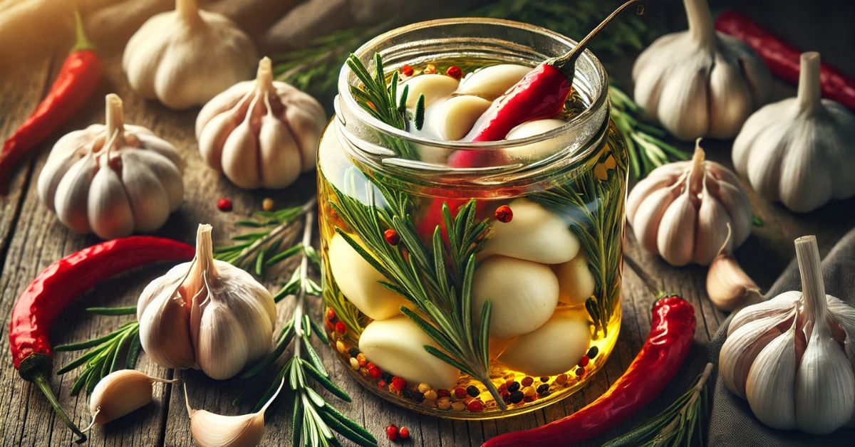 Nakladaný cesnak s rozmarínom a čili: Aromatická pochúťka pre milovníkov pikantných chutí